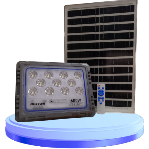 Refletor Led Solar Holofote  JORTAN 400W Com Placa Bateria Prova Dágua IP66 Branco Frio  Aluminio