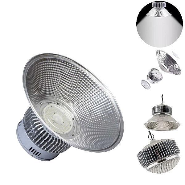 Luminária Led Highbay Smd 100W Galpão Industrial 100% Lumen Branco Frio 6500k Bivolt 110v-220v