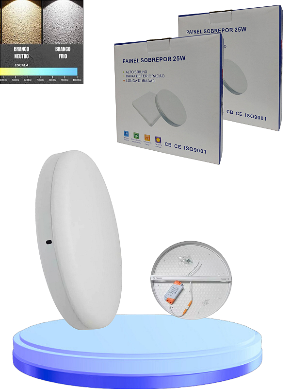Kit 2 Plafon Led Borda infinita 25W  Sobrepor Redondo Bivolt Frio 6500k ou 4000k 17cm
