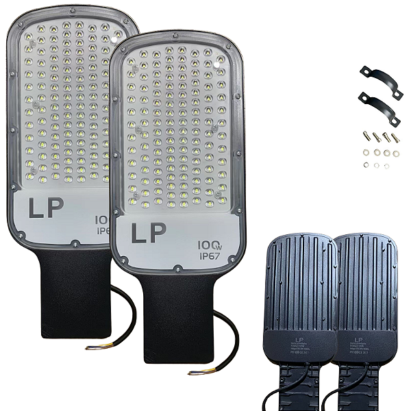 Kit 2 Luminária Led Publica Lp-Brisa 100w Smd Ip67 Bivolt 110v220v Branco Frio Da Rua