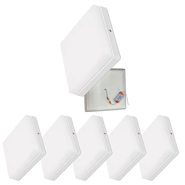 Kit 5 Plafon Led Borda Infinita 50W Quadrado SOBREPOR 30x30cm Bivolt 110v-220v Neutro 4000K