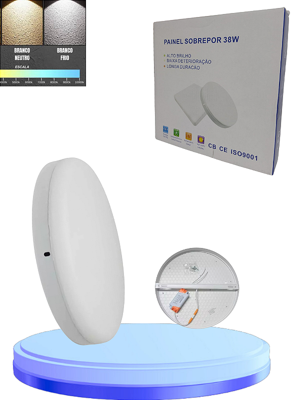 Plafon Led Borda Infinita 38W Redondo SOBREPOR Bivolt 110v-220v Branco Frio 6500K