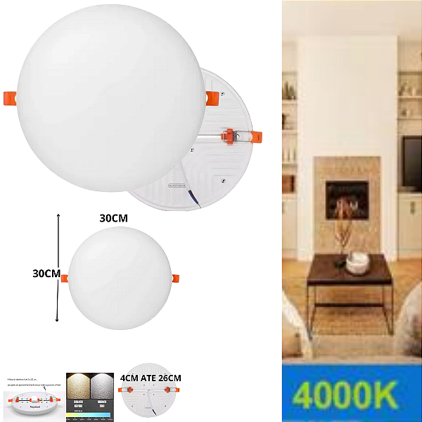 Plafon Led Borda Infinita 50w Embutido Redondo 30cmx30cm Bivolt 100v-220v Neutro 4000k