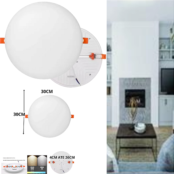 Plafon Led Borda Infinita 50w Embutido Redondo 30cmx30cm Bivolt 100v-220v Branco Frio 6500k
