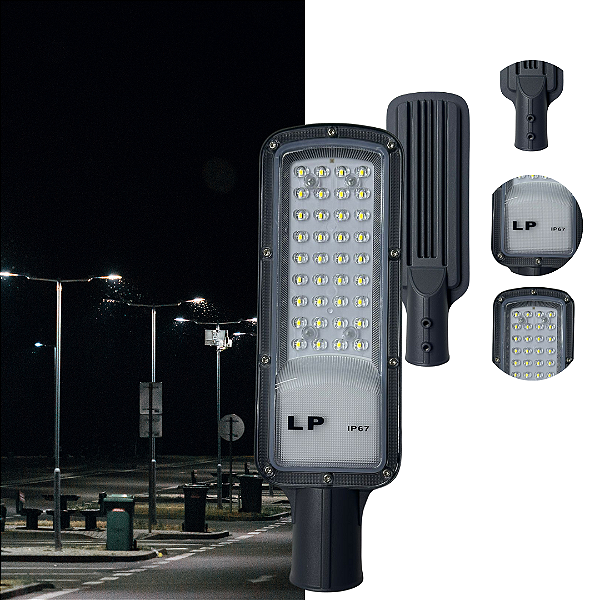 Luminária Led Pública Smd 100w 75% Bf IP67 Lp Cinza Bivolt 110v-220v Branco frio 6500k