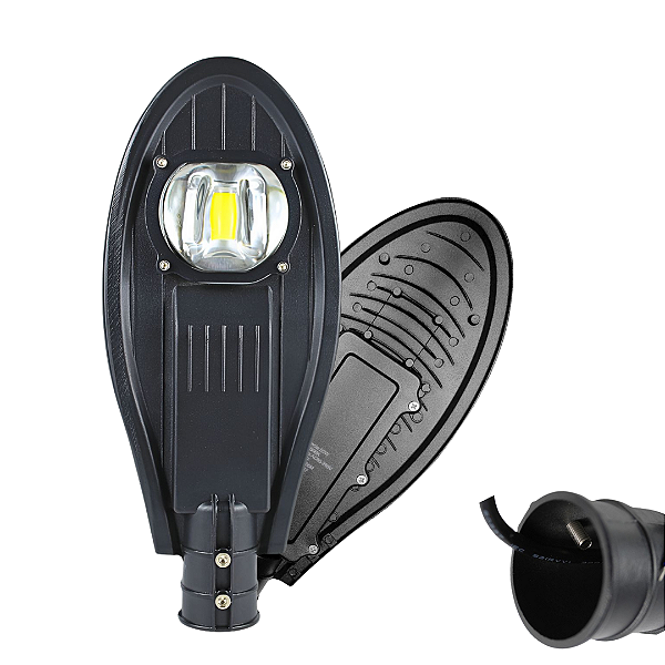 Luminária Led Pública Pétala Cob 50w 75% LP Preto Bivolt 110v-220v Branco Quente 3000k