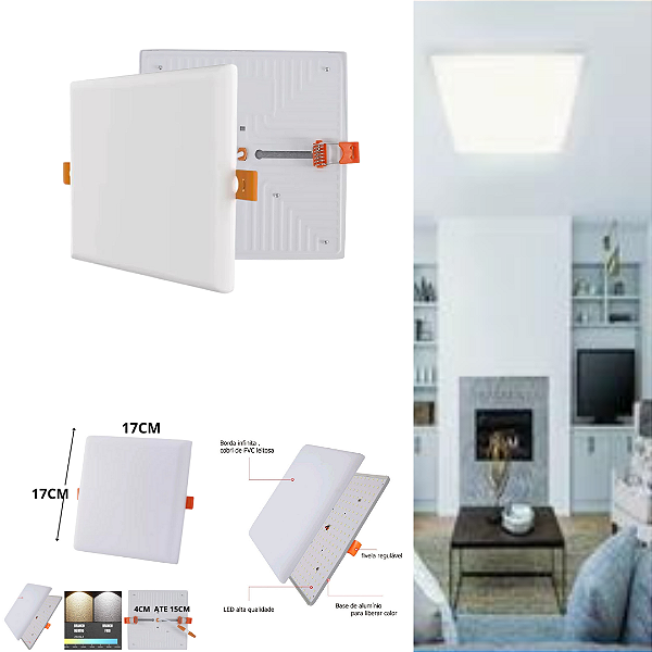 Plafon Led Borda Infinita 25w Embutir Quadrado 17cmx17cm Bivolt 98v-220v Branco Frio 6500K