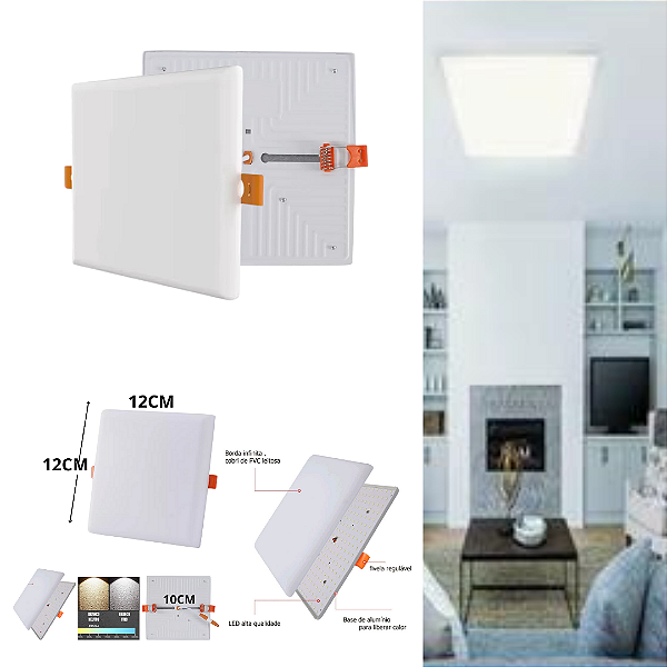 Plafon Led Borda Infinita 20w Embutir Quadrado 12cmx12cm Bivolt 98v-220v Branco Frio 6500K