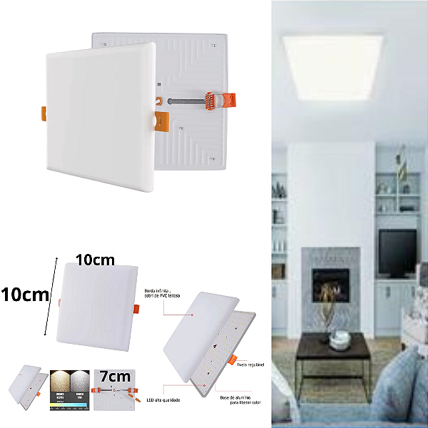 Plafon Led Borda Infinita 12w Embutir Quadrado 12cmx12cm Bivolt 98v-220v Branco Frio 6500k