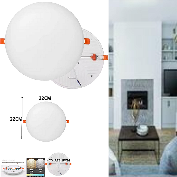 Plafon Led Borda Infinita 38w Embutir Redondo 22cmx22cm Bivolt 98v-220v Neutro 4000K