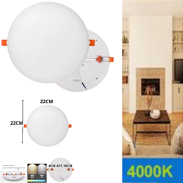 Plafon Led Borda Infinita 25w Embutir Redondo 17cmx17cm Bivolt 98v-220v Neutro 4000K