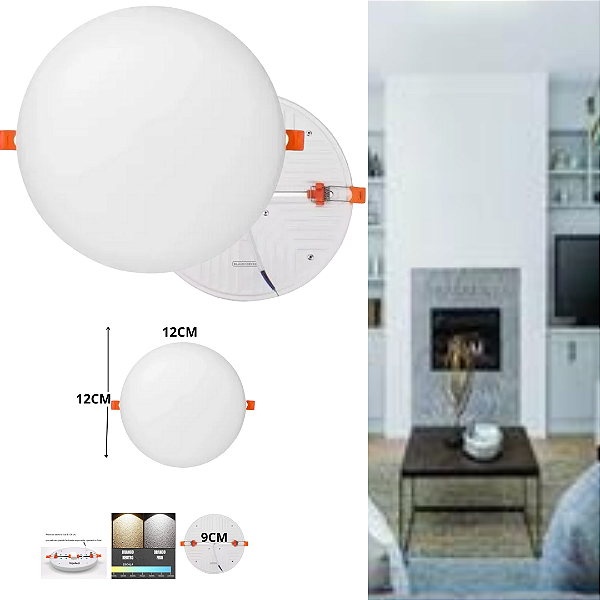 Plafon Led Borda Infinita 20w Embutir Redondo 12cmx12cm Bivolt 98v-220v Branco Frio 6500K