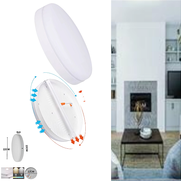 Plafon Led Borda Infinita 38w Sobrepor Redondo 22cmx22cm Bivolt 100v-220v Branco Frio 6500k