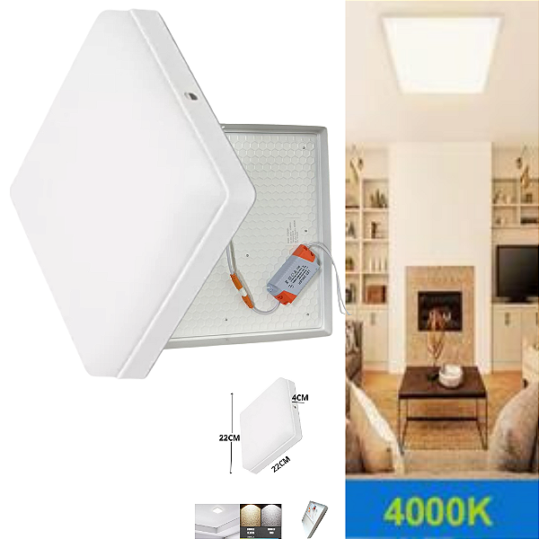 Plafon Led Borda Infinita 38w Sobrepor Quadrado 22cmx22cm Bivolt 100v-220v Neutro 4000k