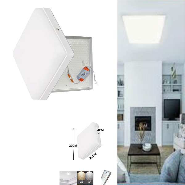 Plafon Led Borda Infinita 25w Sobrepor Quadrado 17cmx17cm Bivolt 100v-220v Branco Frio 6500k