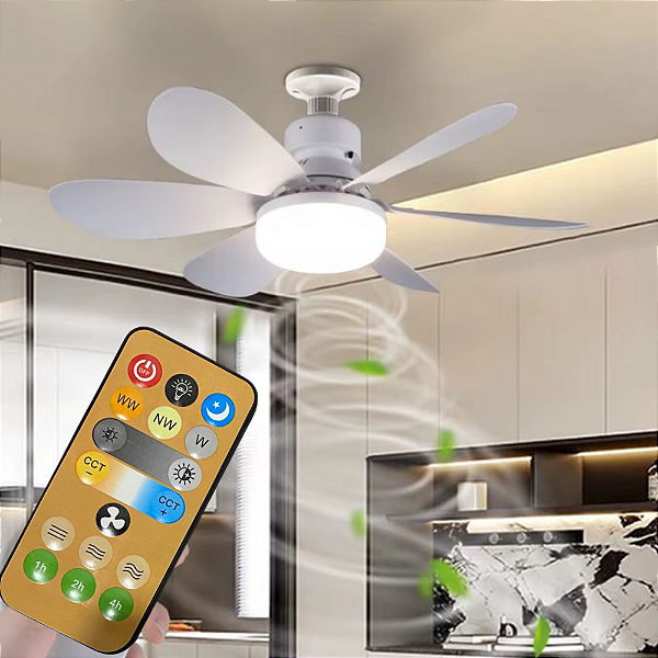 Ventilador de Teto 80w 5 Par Super LED Lâmpada Com 3 Cor E27 Controle Remoto Economica Bivolt 110v-220v