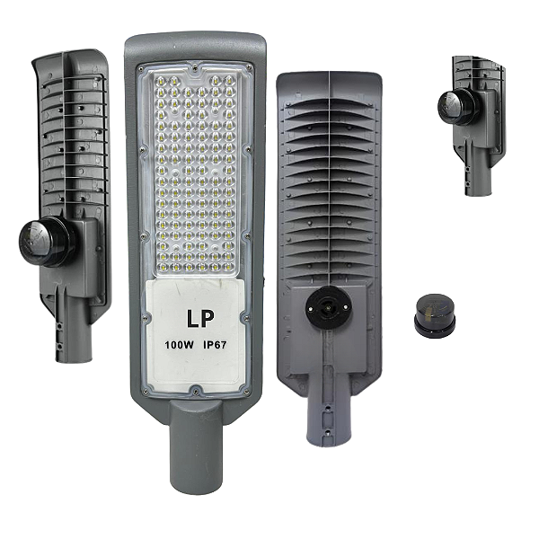 Luminária Led Publica Smd 100w Com Relé Fotocélula Ip67 Poste De Rua 50% Lúmen Frio 6500K Bivolt 98V-220V