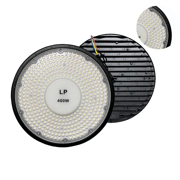Luminária Led Ufo Slim Smd 400W 75% Lúmen IP67 Industrial Bivolt 98v-220v Branco Frio 6500k