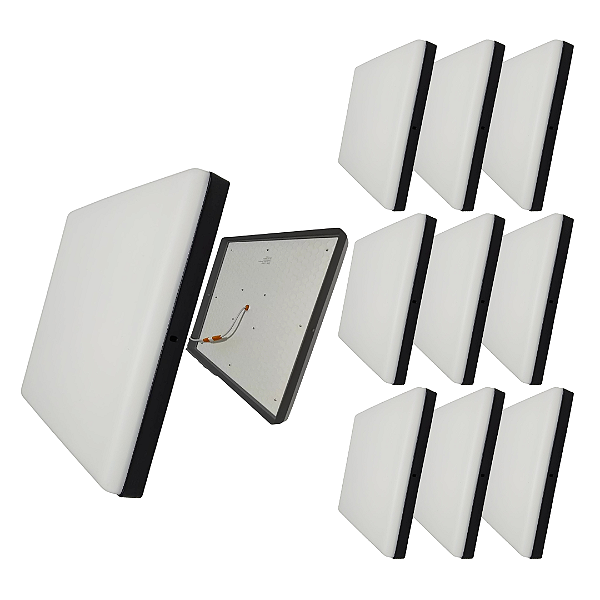 Kit 10 Plafon Led Borda Infinita Preto 50W Quadrado SOBREPOR 30x30cm Bivolt 110v-220v Neutro 4000k