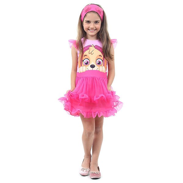 Fantasia Infantil Vestido Patrulha Canina Skye Faces Luxo