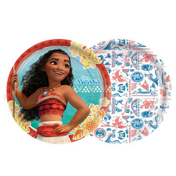 Prato Festa Moana De Papel Aniversário 12 Unidades