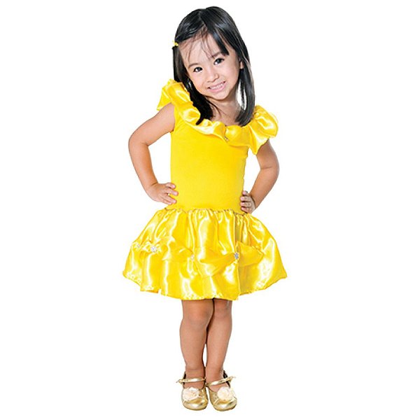Fantasia Vestido Bela E A Fera Curto Infantil De 2 à 8 Anos