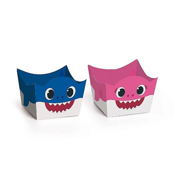 Porta Forminha Para Doces Baby Shark Azul e Rosa Festa De Aniversário 24 Unidades