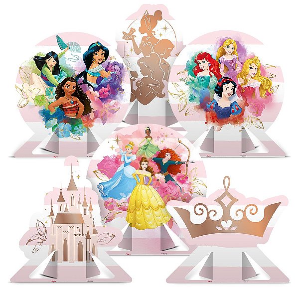 6 Enfeite Display Decoração De Mesa Tema Festa Jardim Das Princesas Disney