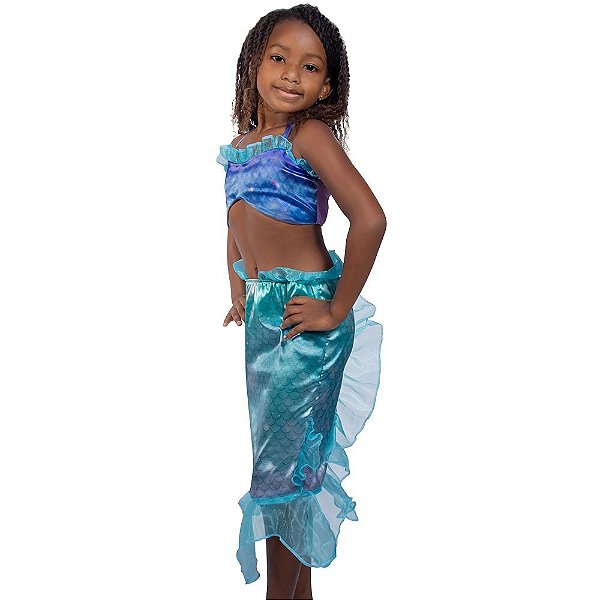 Fantasia Pequena Sereia Ariel com Cauda Infantil - Fantasia Kids