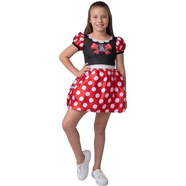 Fantasia Vestido Minnie Mouse Curto Infantil De 3 À 12 Anos