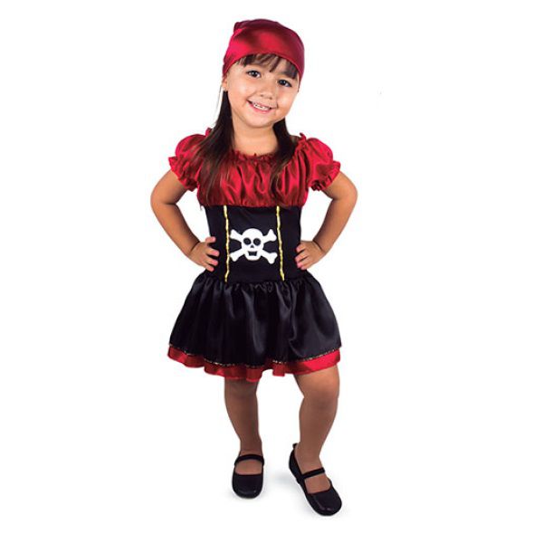 Fantasia Infantil Vestido Pirata Caveira Tamanho 2 A 8 Anos