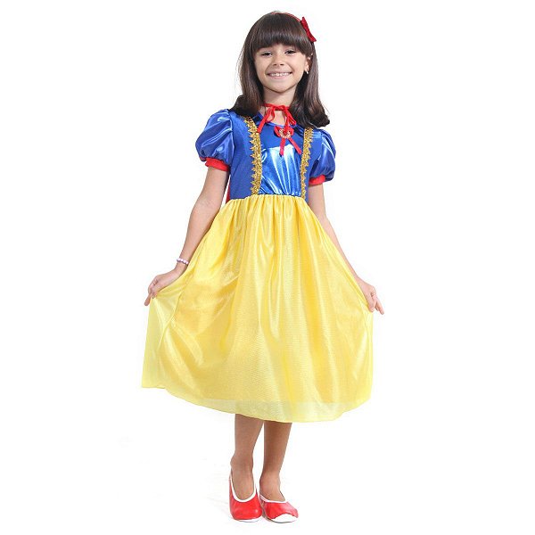 Fantasia Infantil Vestido Branca De Neve Com Tiara