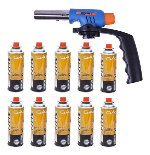 Maçarico Portátil Controle Fluxo Ikon Ntk + 10 Refil Campgás