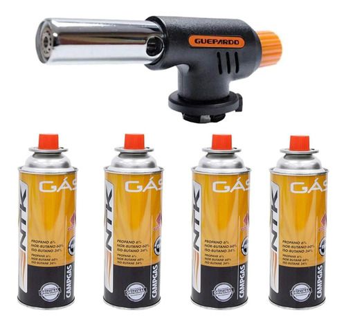 Maçarico Guepardo Flame Gun Com Regulagem + 4 Refil Nautika