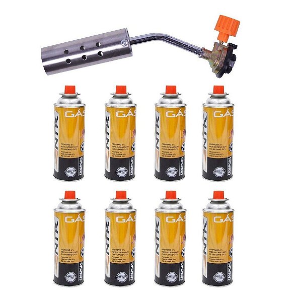 Maçarico Portátil Controle Fluxo Maxtop + 8 Campgas - NTK