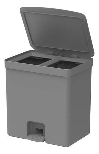 Lixeira para cozinha dupla com pedal para coleta seletiva orgânico reciclável OU Trium 30 litros cinza