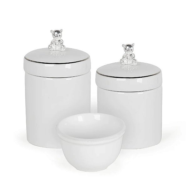 KIT HIGIENE 3PC URSO PRATA E BRANCO HONG DECOR