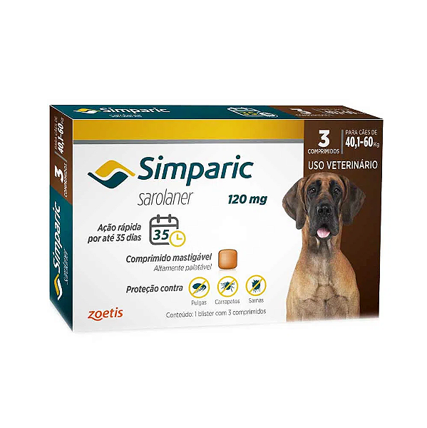 Simparic 120 mg 3 Comprimidos - Cães de 40,1 a 60 kg - Zoetis