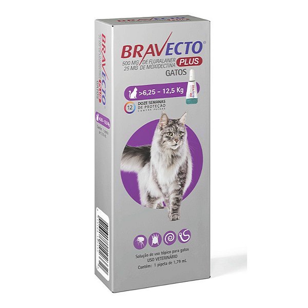 Bravecto Plus Transdermal 500mg/1,79ml para Gatos de 6,25kg a 12,5kg