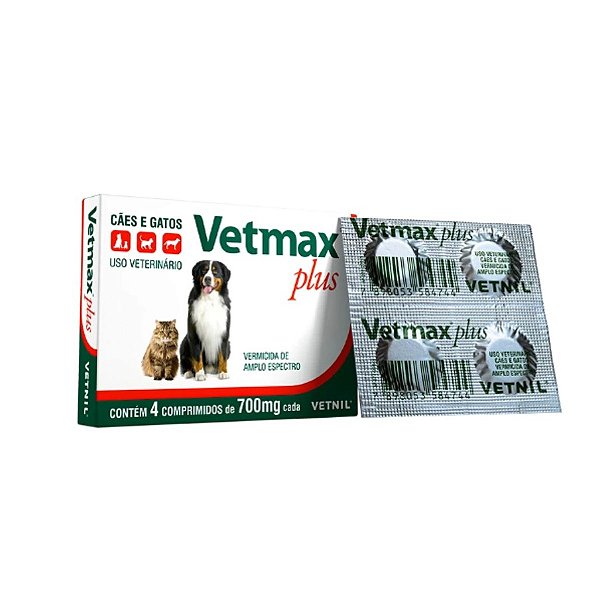 Vetmax Plus Vetnil 4 Comprimidos – Vermífugo Cães e Gatos