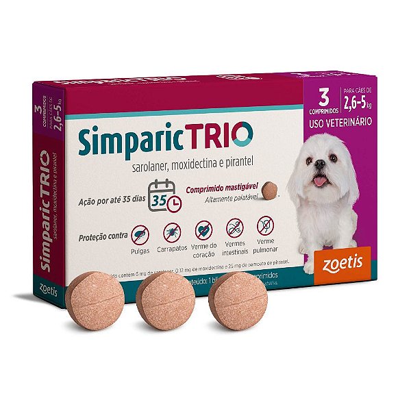 Simparic Trio 6mg 2,6 a 5kg 3 Comprimidos