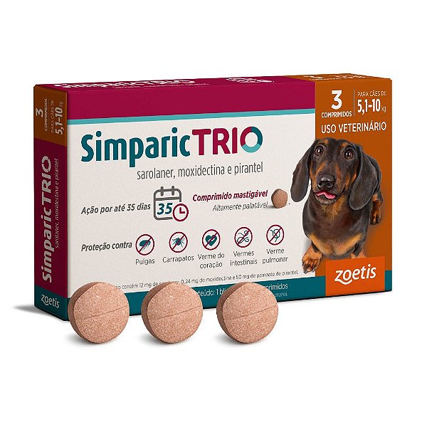 Simparic Trio 12mg 5,1 a 10kg 3 Comprimidos