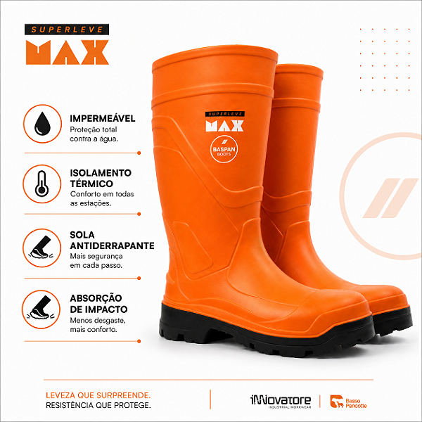 Bota Baspan Superleve Max Laranja – Leveza, Proteção e Durabilidade