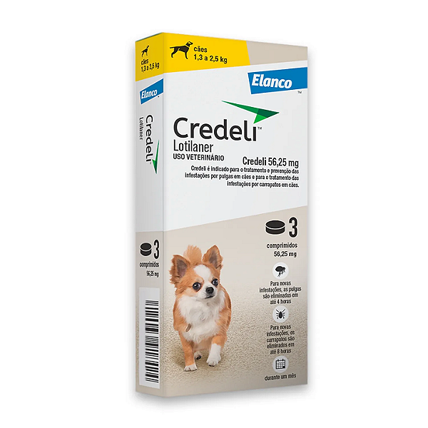 Credeli 56,25mg Antipulgas para Cães de 1,3 a 2,5kg - 3 Comprimidos