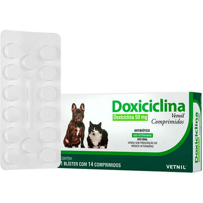 Doxiciclina Vetnil Antibiótico para Cães e Gatos 50 mg com 14 Comprimidos