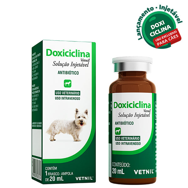 Doxiciclina Vetnil Antibiótico Injetável para Cães 20 mL