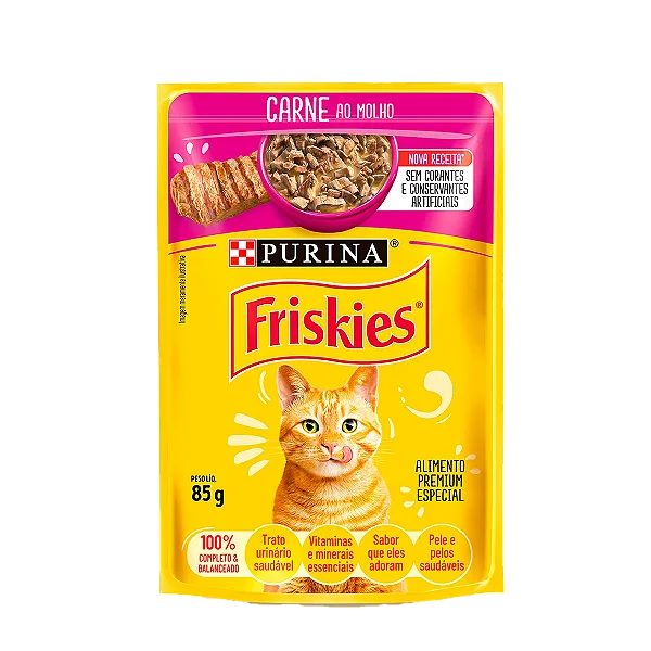 Sachê Purina Friskies Carne ao Molho para Gatos Adultos - 85 g
