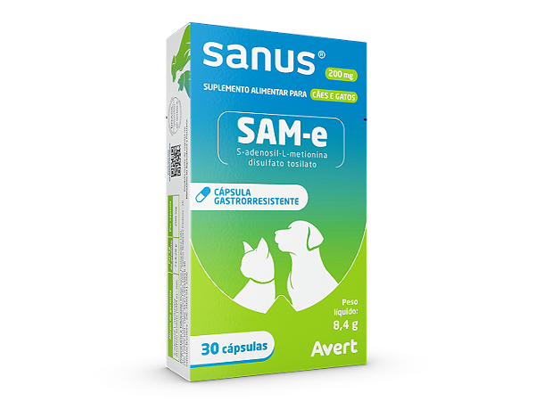Sanus 200 mg Avert 30 Cápsulas - Suplemento para Cães e Gatos