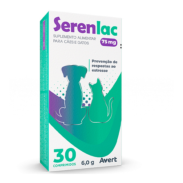 Serenlac 75 mg Avert 30 Comprimidos - Suplemento para Cães e Gatos