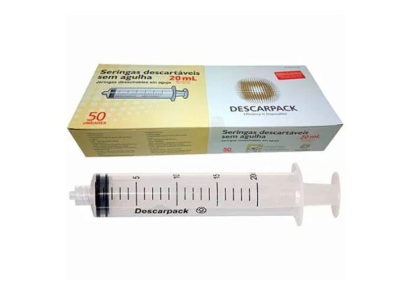 Seringa Descarpack 20 ml Luer Lock Sem Agulha Caixa 50 Unidades